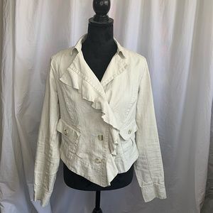 CAbi Wax Linen Ruffle Up Blazer